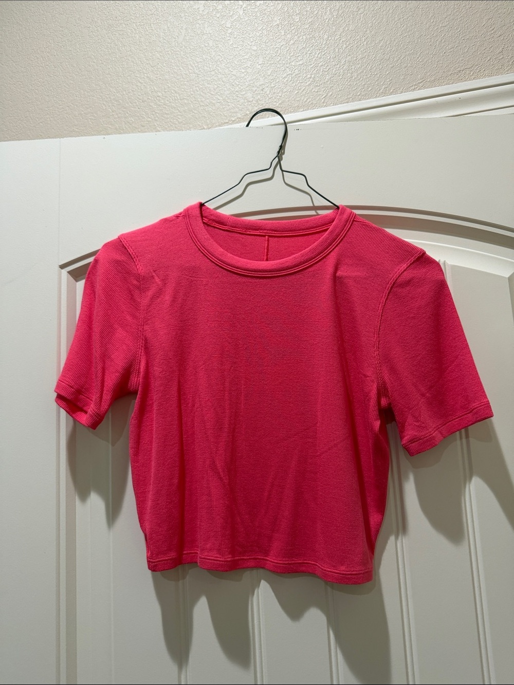 Lululemon Bright Pink Cropped Short Sleeve Tee